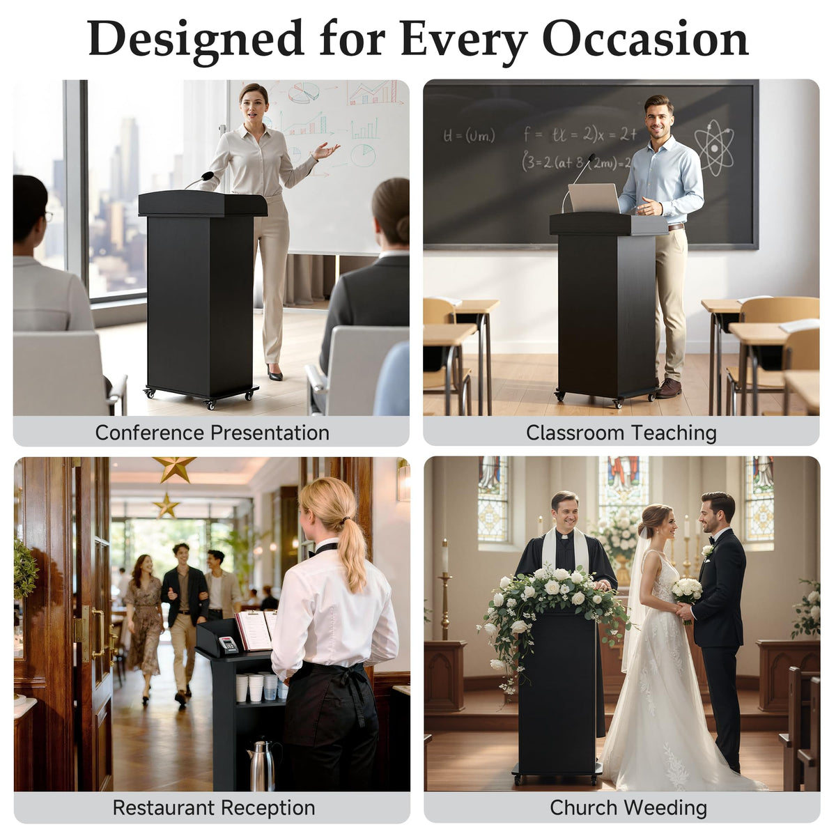 Suuiwau Portable Podium Stand with Adjustable Shelf & Lockable Wheels - image 5