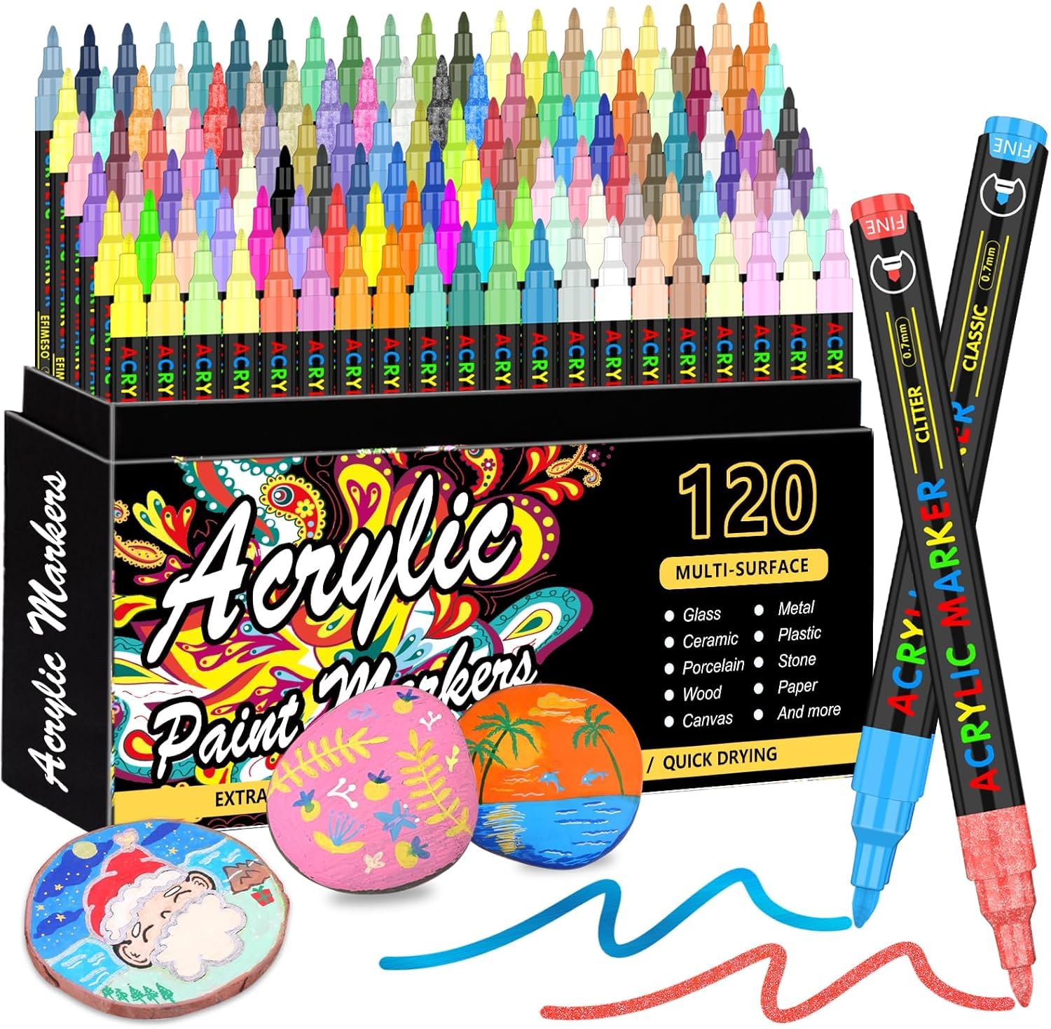 Jolof Store 120 Acrylic Paint Pens Set | 0.7mm Fine Tip Markers for Rock Art