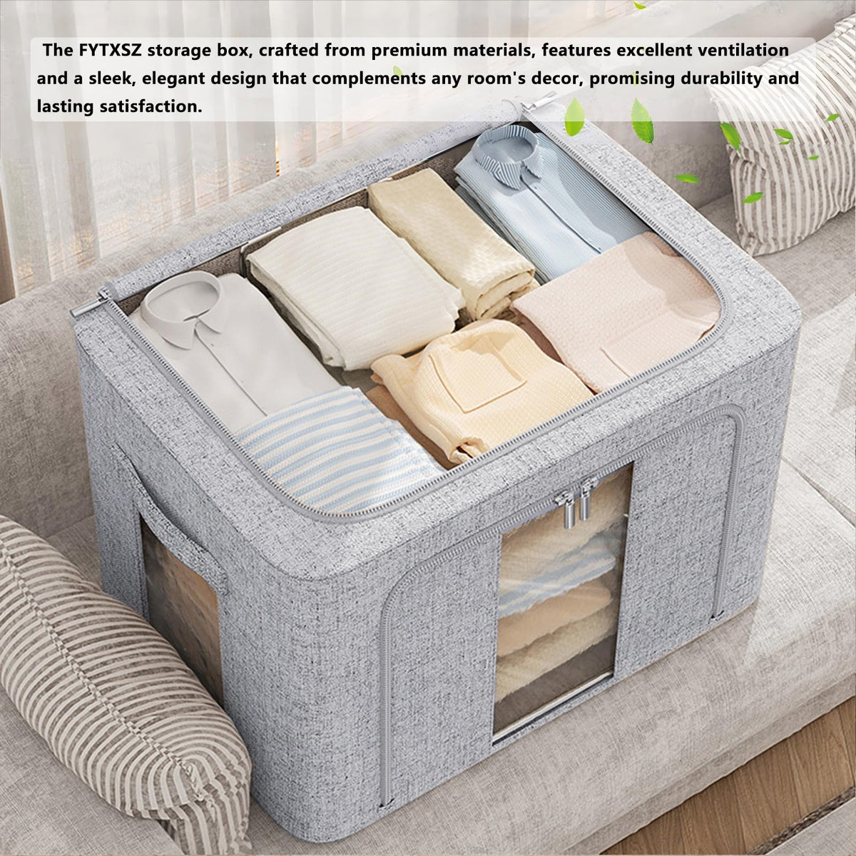 FYTXSZ Clothes Storage Boxes 66L with Metal Frame, Foldable Fabric Storage Bins with Lid and Clear Window - image 3