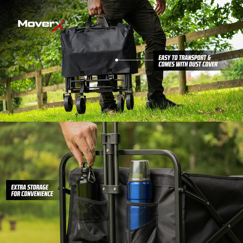 MoverX 70L Folding Festival Trolley | All-Terrain Camping Wagon - Black