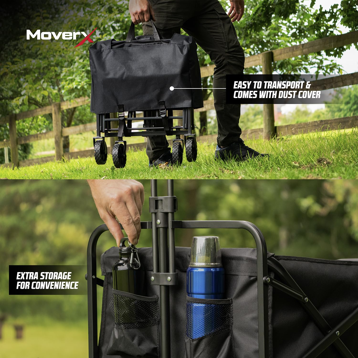 MoverX 70L Folding Festival Trolley | All-Terrain Camping Wagon - Black