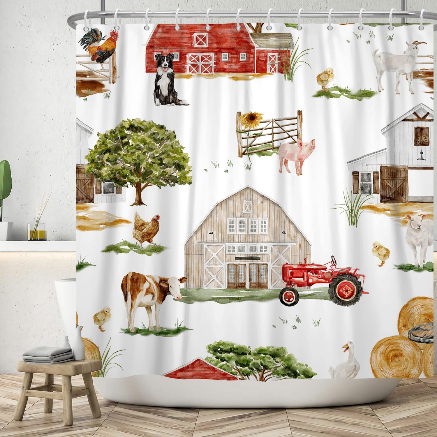 Rustic Farm Animal Shower Curtain | Waterproof Polyester