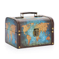 SUMNACON Retro Wooden Jewelry Chest – Green Map PU Leather Keepsake Box