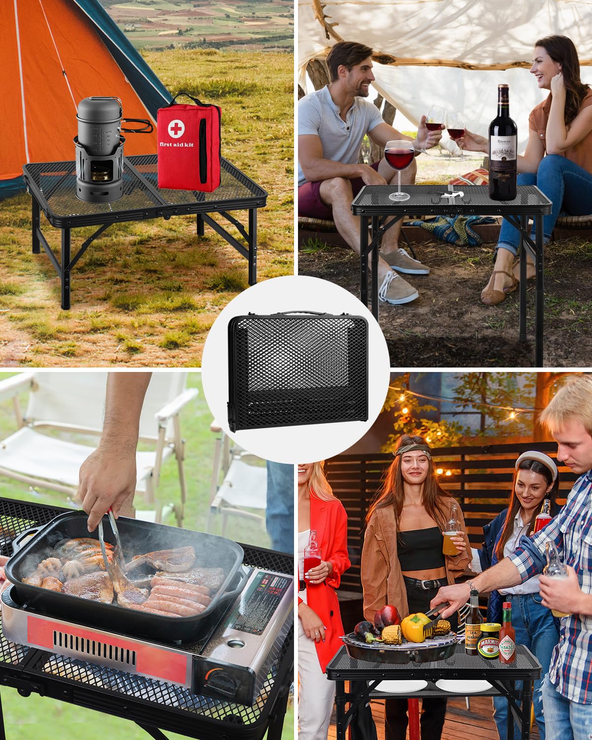 MSDADA Height Adjustable Camping Table | Portable Steel Mesh BBQ Table