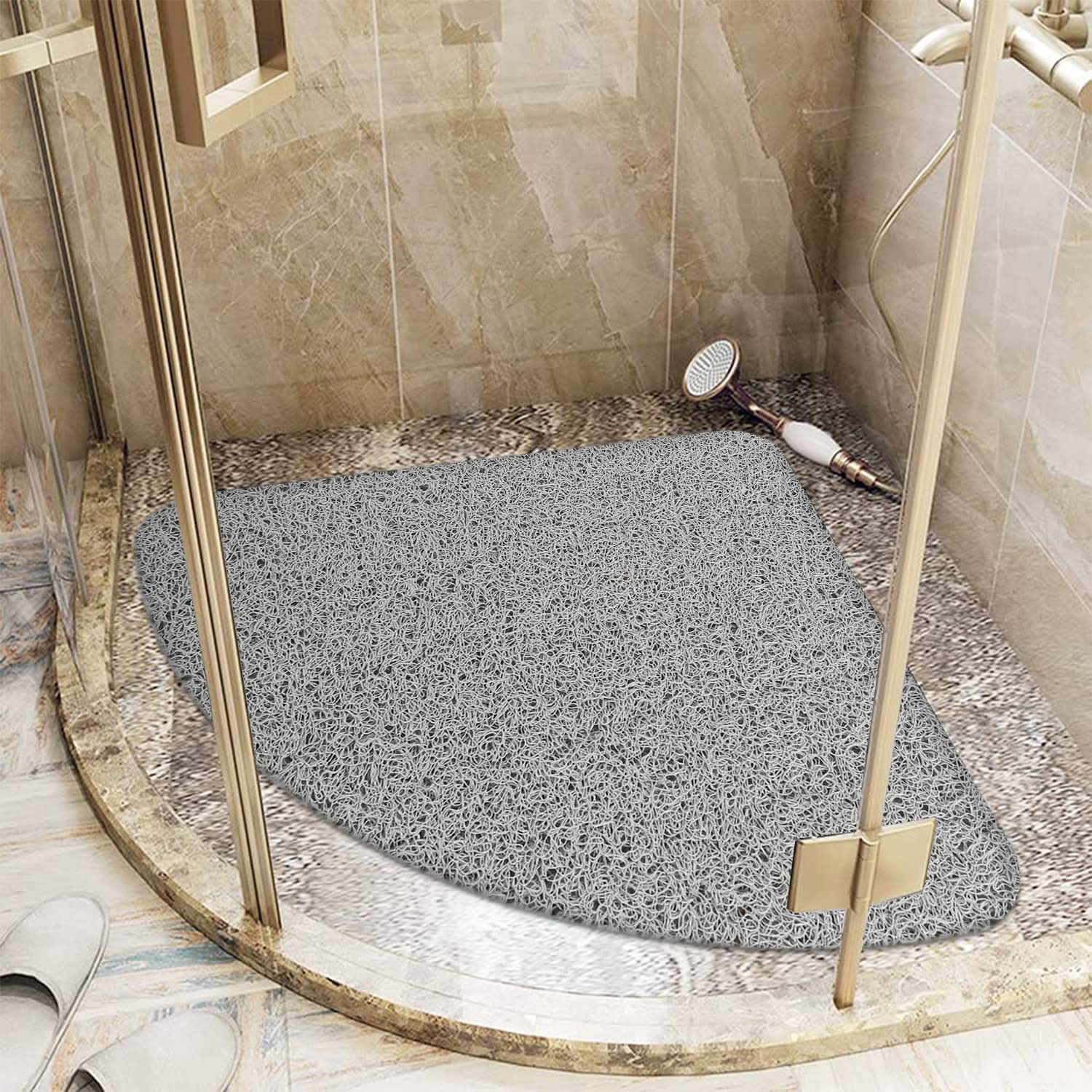 Lurowo Corner Loofah Shower Mat – Non-Slip Anti-Mould Quadrant Mat, Grey