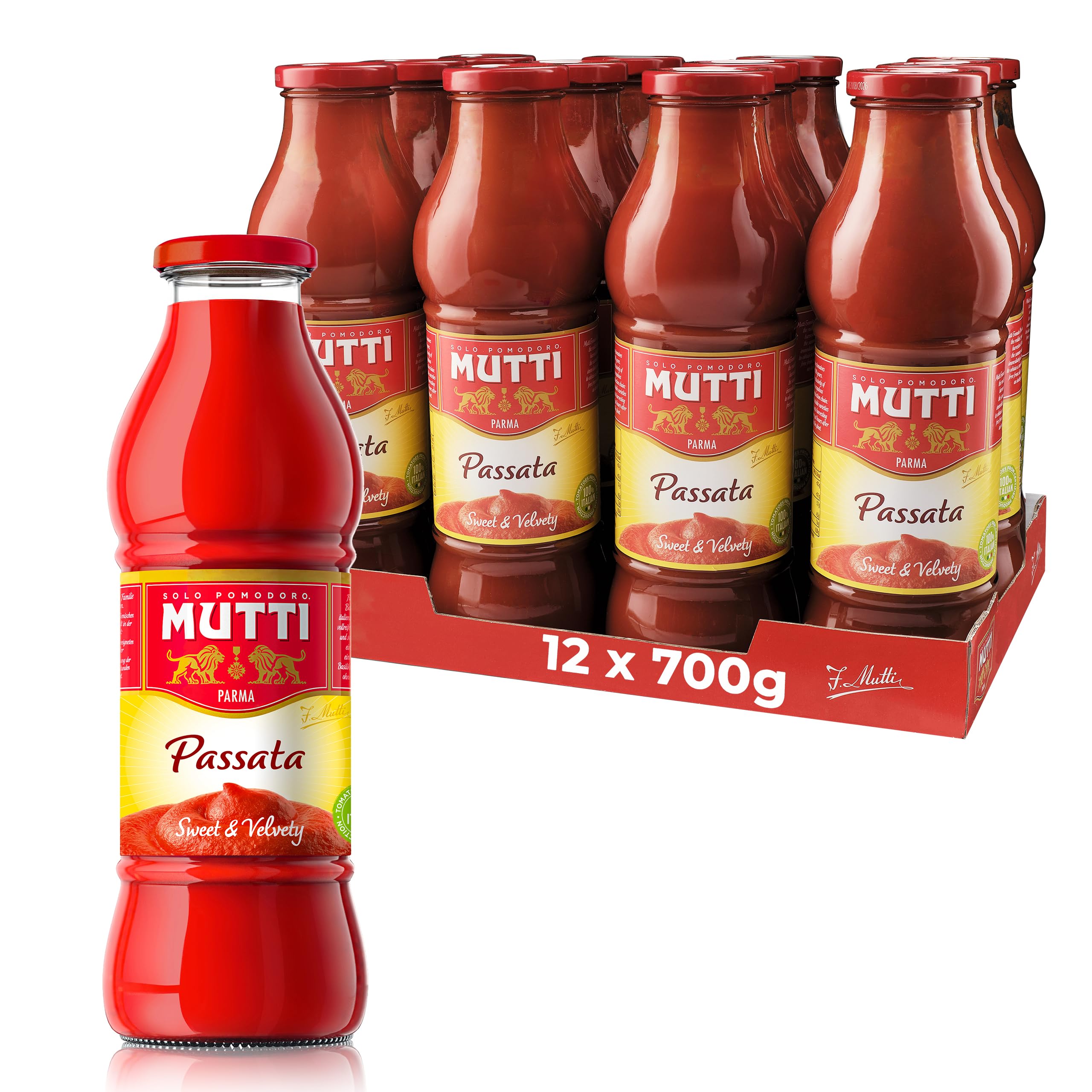 Mutti Passata Sieved Italian Tomatoes – 700g Glass Bottle (Pack of 12)