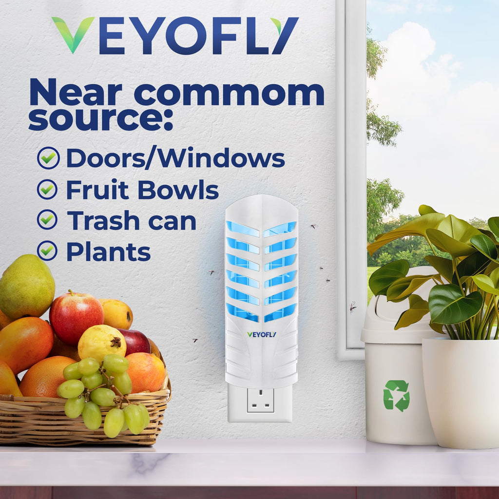 VEYOFLY Indoor Fruit Fly Trap | Plug-in Gnat Killer (2 Devices + 6 Refills)