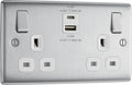 BG Electrical Double Switched Socket | 22W USB A & C | Brushed Steel