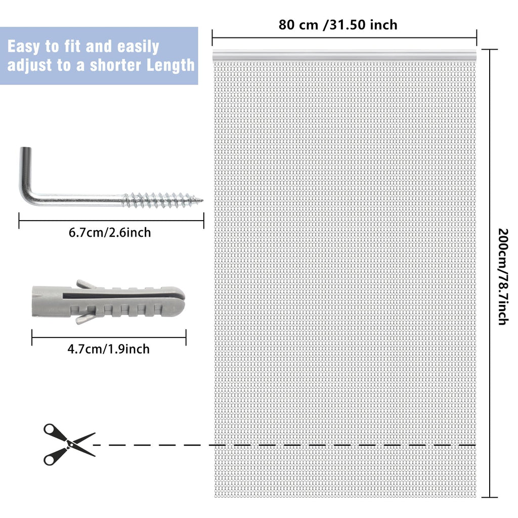 VerRich Aluminium Chain Door Fly Screen – 80x200cm Silver Insect Curtain