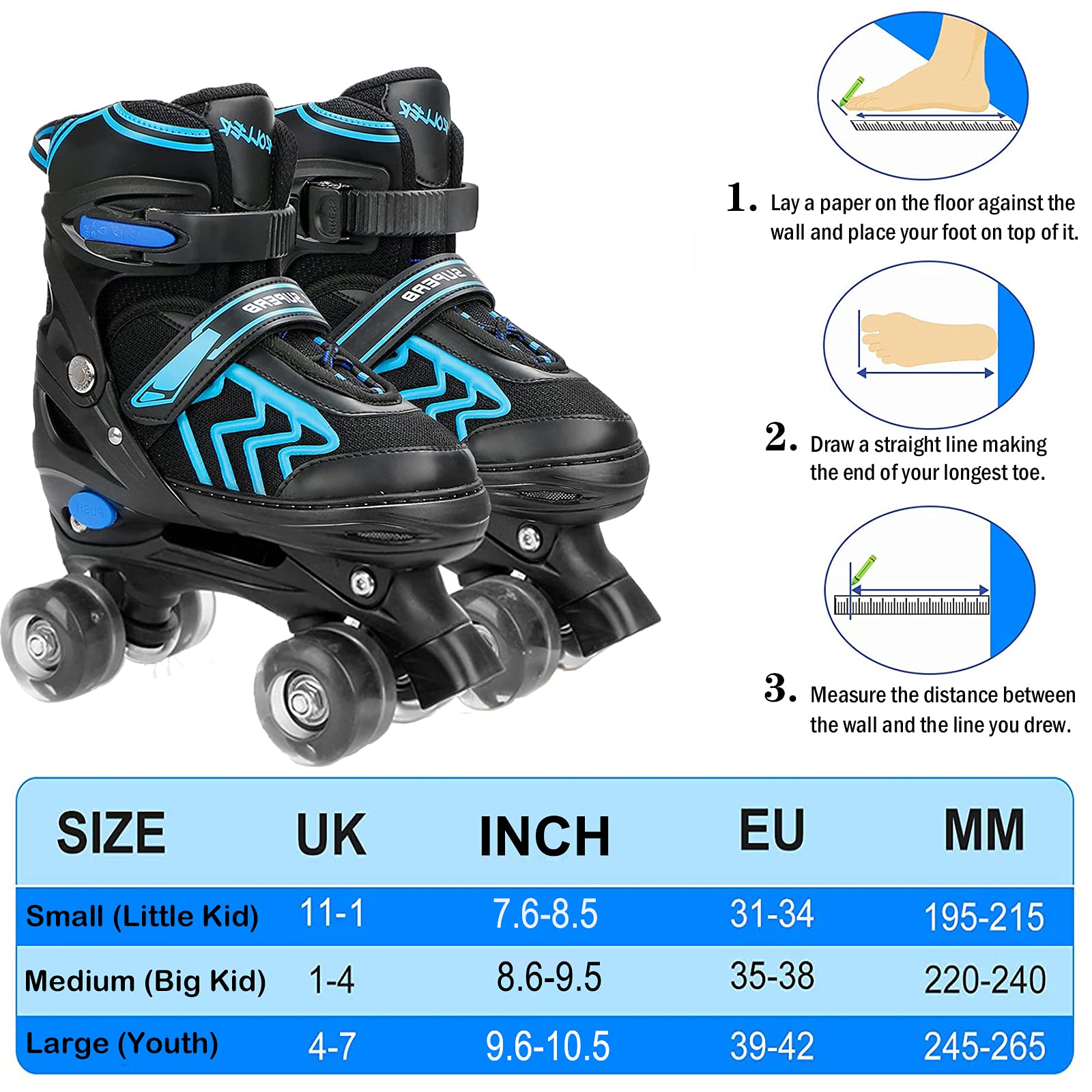 Kids Adjustable Roller Skates with Light Up Wheels