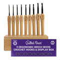 The Quilted Bear Beech Wood Crochet Hooks Set - 9 Ergonomic Steel Hooks