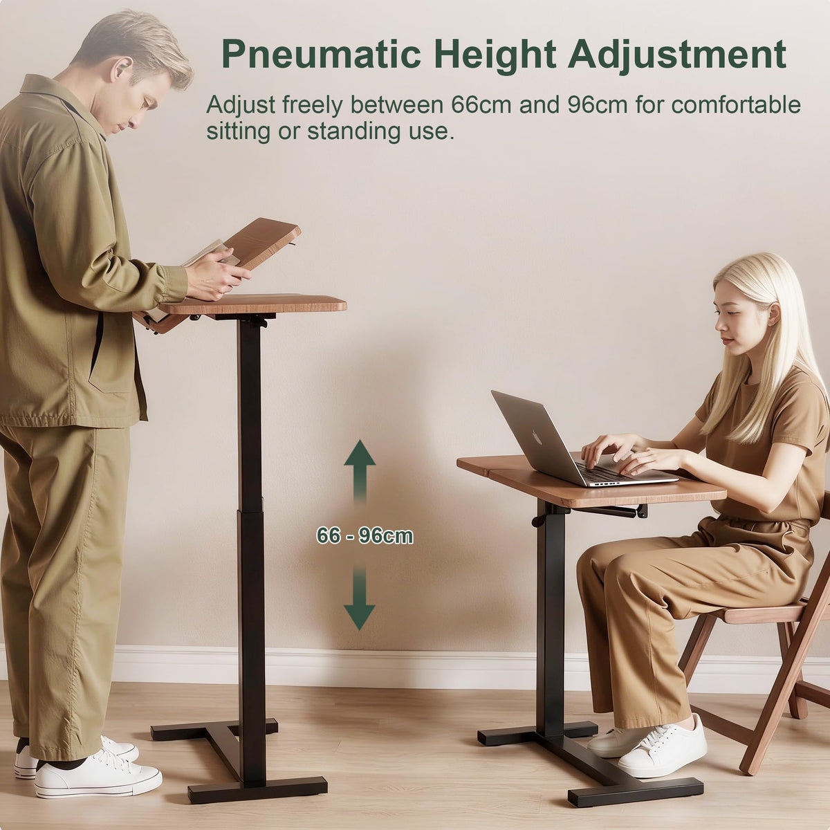 YunMeoCool C Shaped Side Table Adjustable Height with Hidden Wheels, Dual Pneumatic Lift & Tilt Top, 60x40cm Mobile Overbed Table That Slide Under - image 4