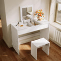 ELEGANT Vanity Makeup Desk with Flip-Up Mirror & Stool – White 2-in-1 Set