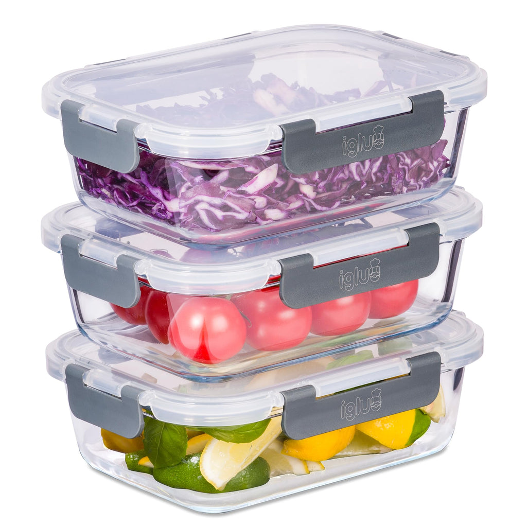 Igluu Meal Prep Glass Containers - Leak-Proof Lids, 1050ml 3-Pack