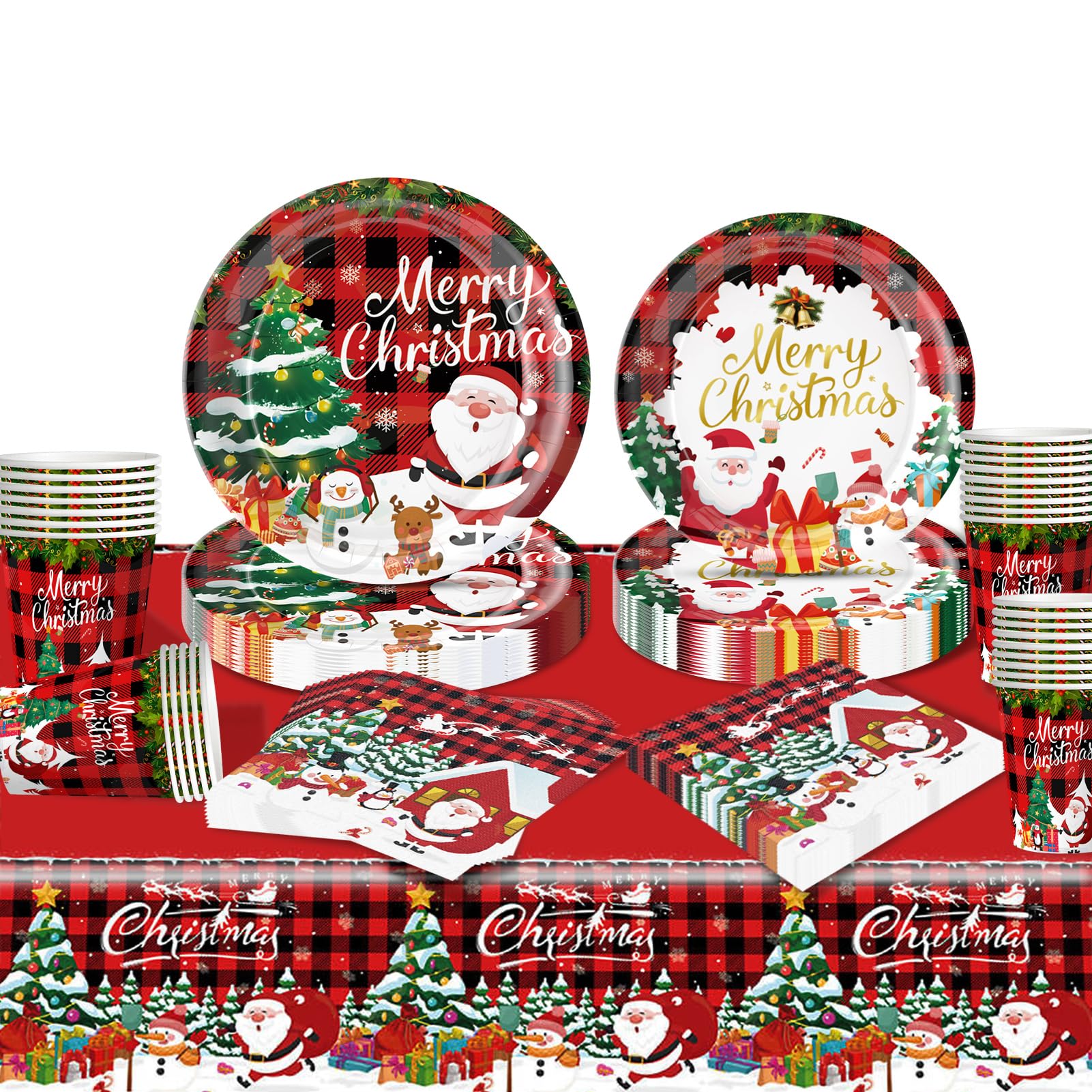 Meriviva 97 Pcs Christmas Party Tableware Set | Disposable Plates & Napkins