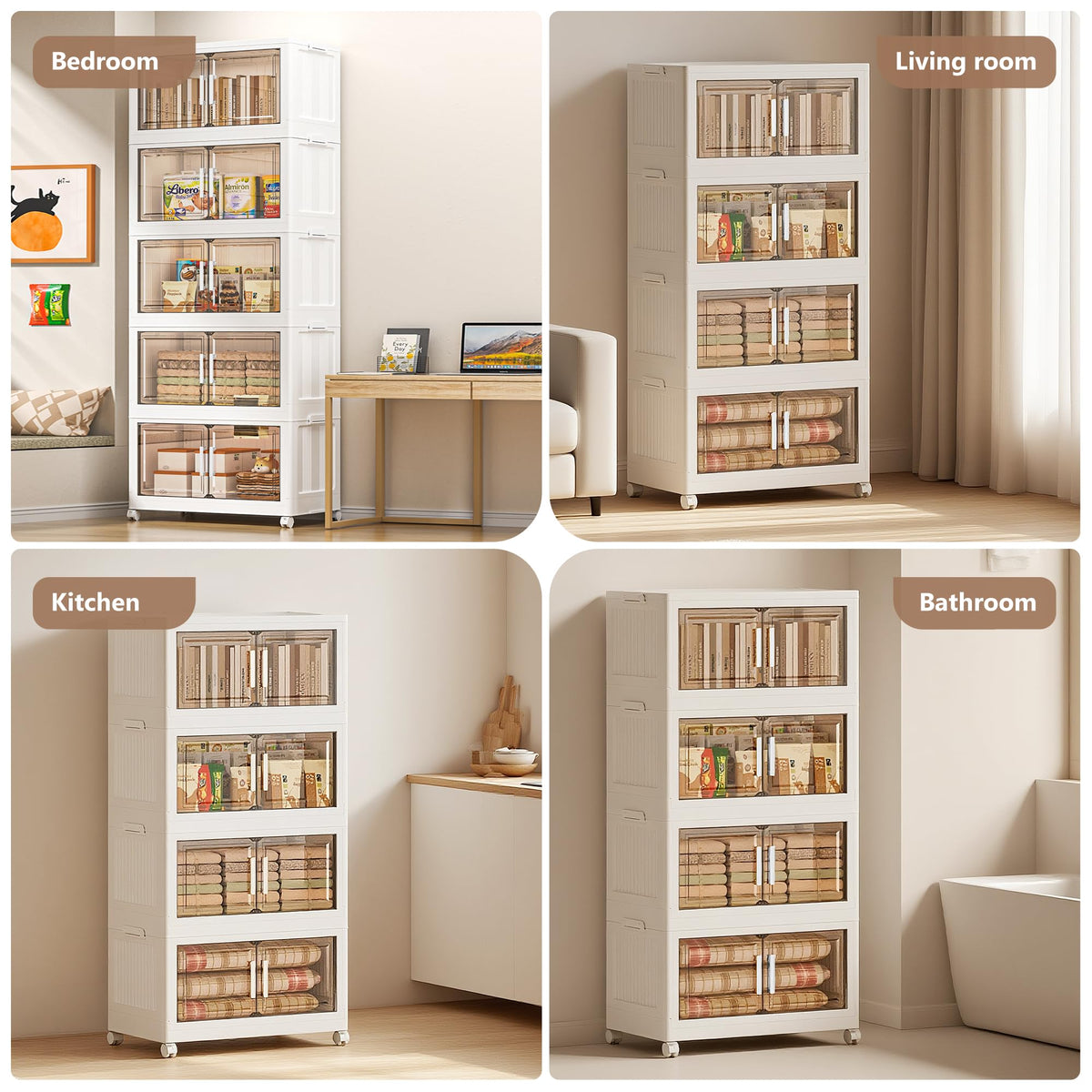 Naviconvex Storage Boxes with Lids, 5 Tier 200L Plastic Storage Box with Magnetic Doors and Wheels, Stackable Storages Boxes