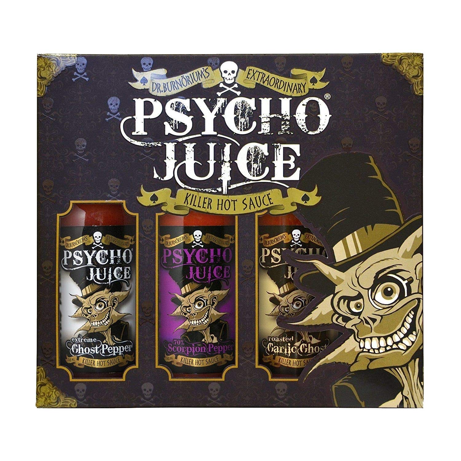Psycho Juice Extreme Hot Sauce Gift Set - Ghost & Scorpion Pepper 3 Pack