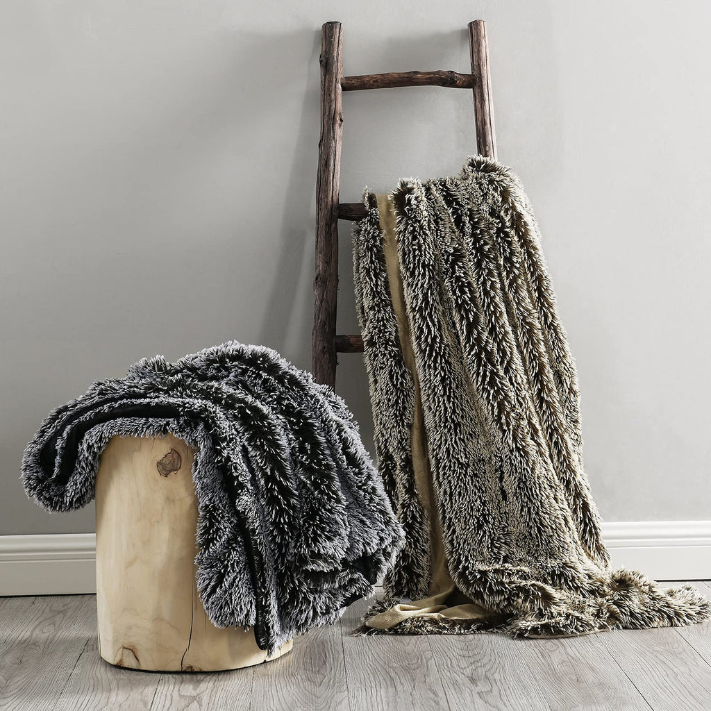Jolof Store Faux Fur Throw Blanket – Luxury Shaggy Grey, 152x203cm