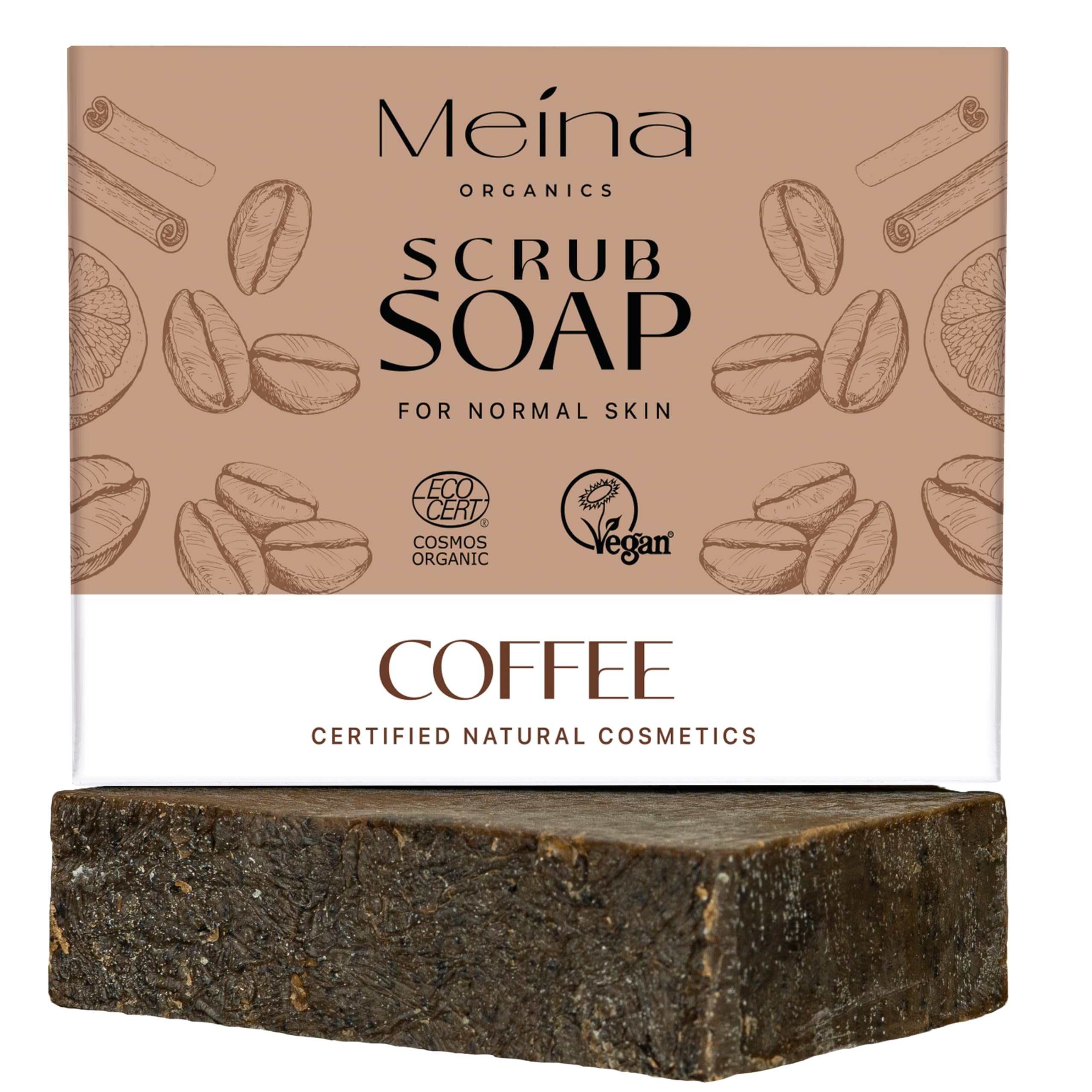 Meina Exfoliating Coffee Soap Bar – Organic Natural Face & Body Wash 100g