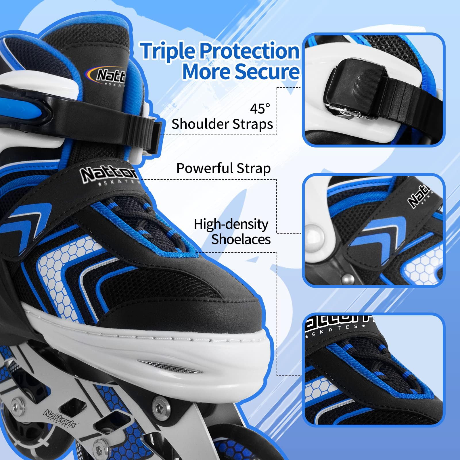 Nattork Kids Adjustable Inline Skates | Light Up Wheels Beginner Rollerblades