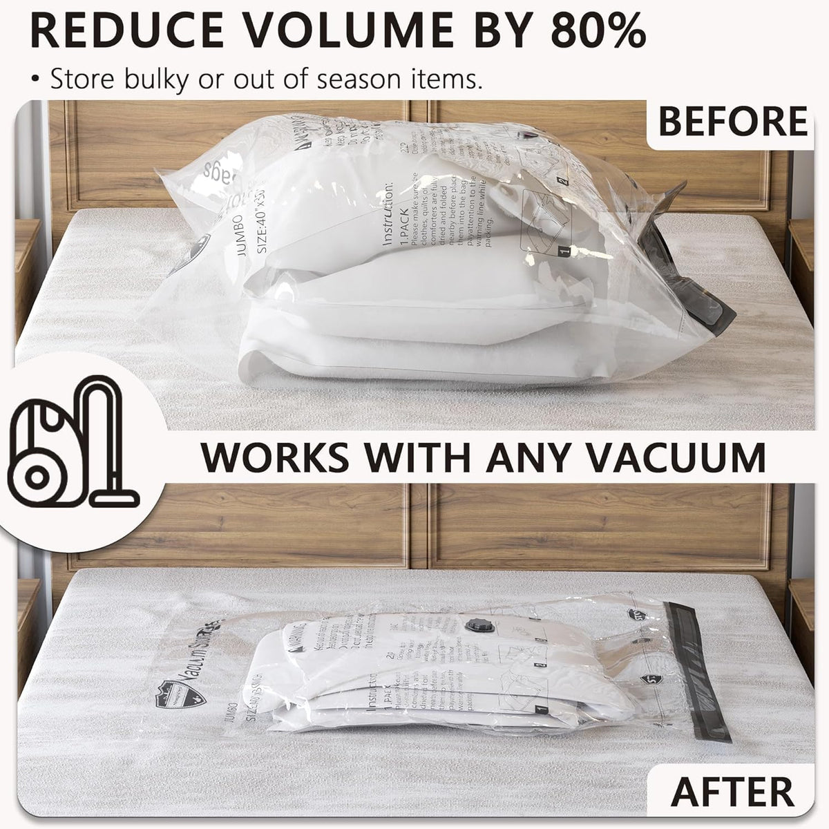 Vacuum Storage Bags 8 Small, Space Saver Bags with Travel Hand Pump, Compression Seal Bags for Clothes, Duvets