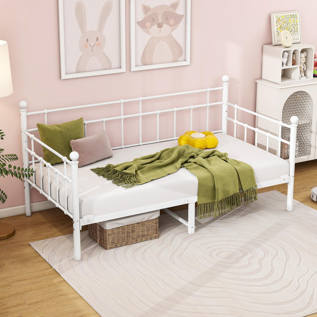 HOMERECOMMEND Single Daybed Frame 3ft Sofa Bed Steel Slats Platform,White - image 3
