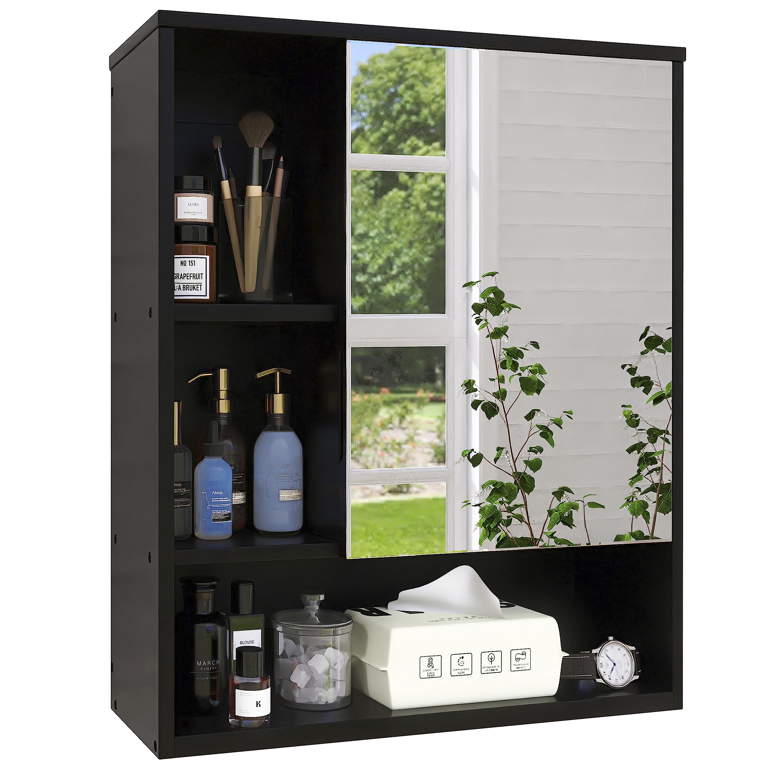 SMIBUY Bamboo Bathroom Mirror Cabinet | Wall Mounted Medicine Storage