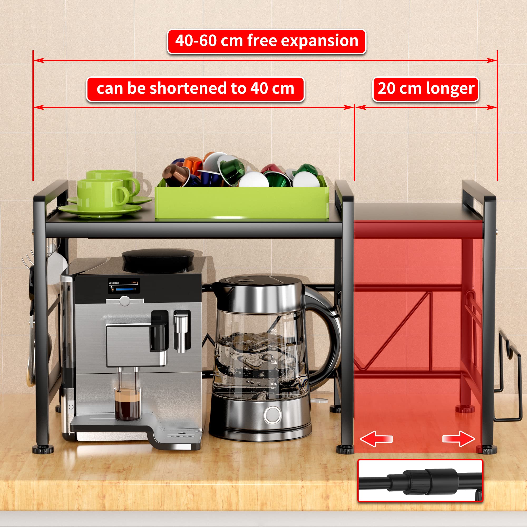 EKNITEY Extendable Microwave Oven Rack | 2-Tier Adjustable Kitchen Shelf
