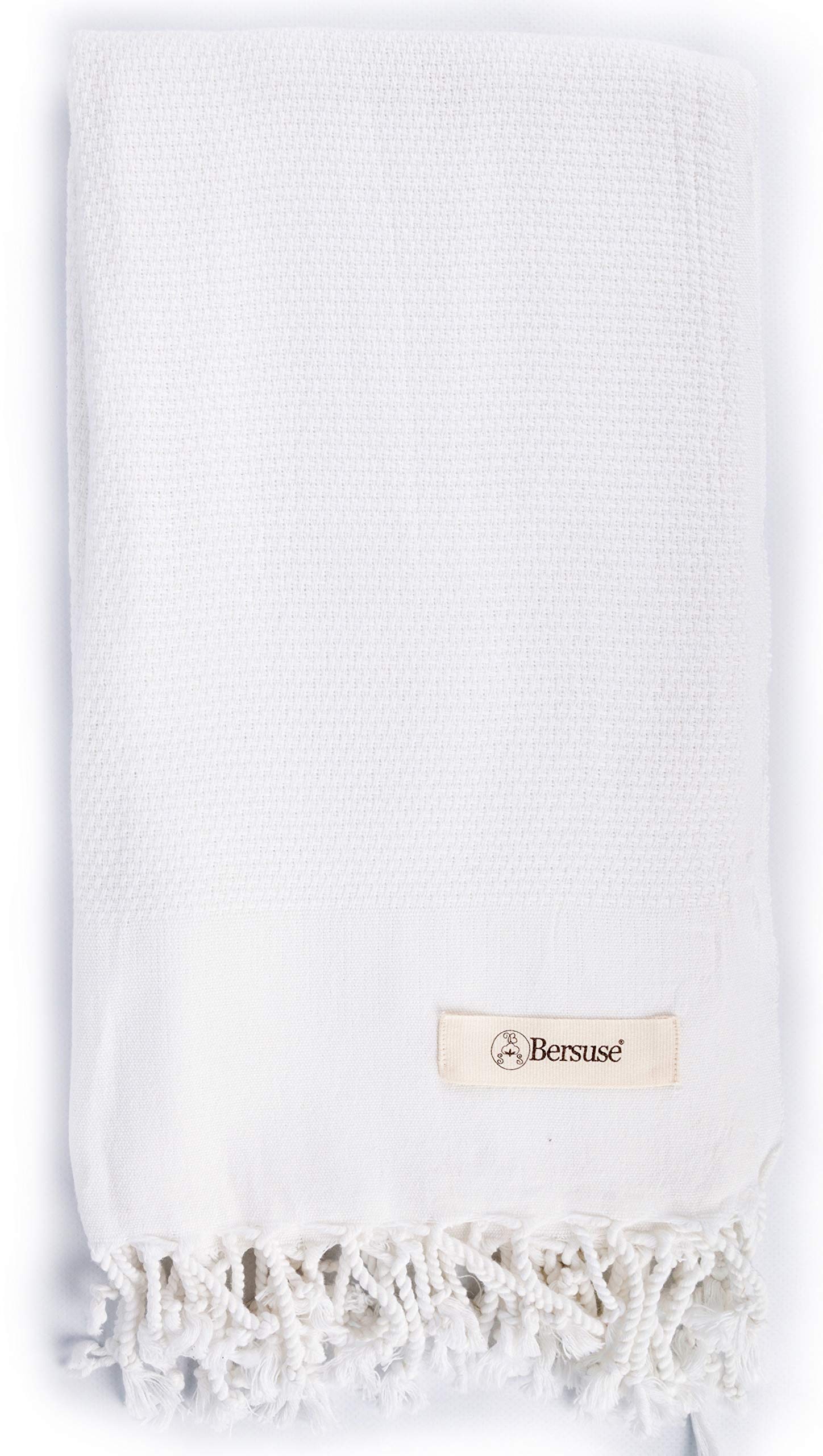 Bersuse Ventura Turkish Towel - 100% Cotton Quick Dry Beach Towel - White