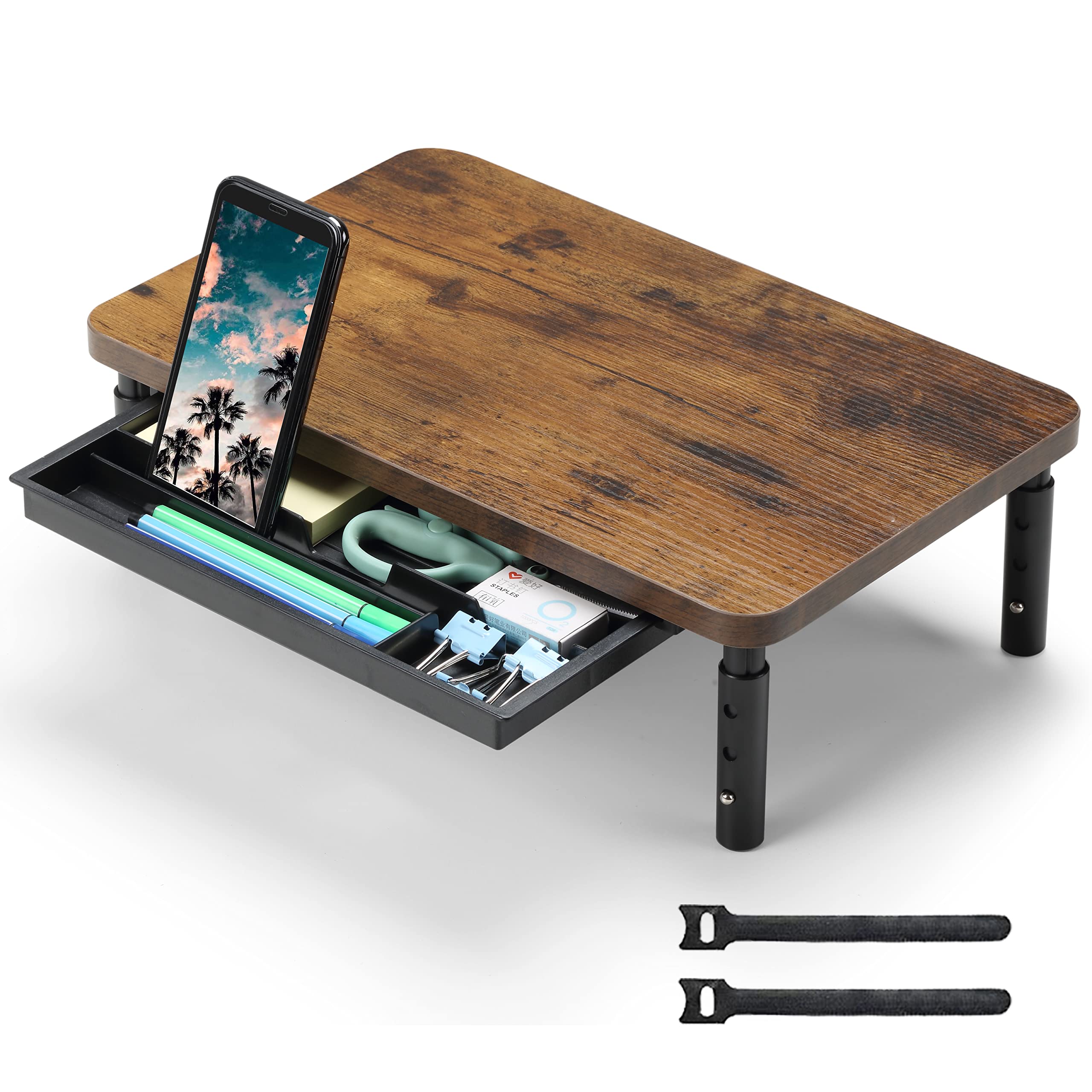 ETHU Solid Wood Monitor Stand Riser with Drawer - Walnut Desktop Organizer