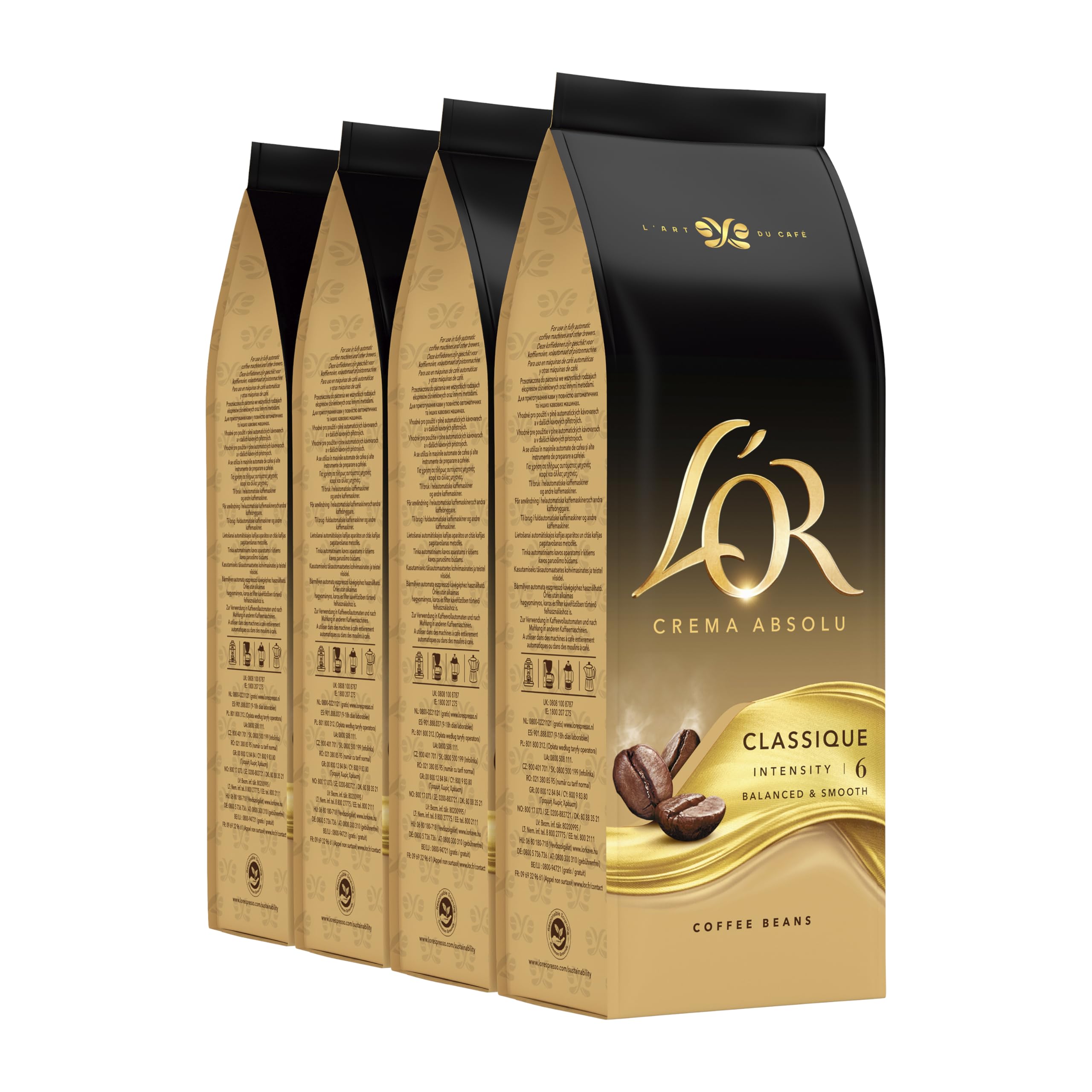 L'OR Crema Absolu Classique Coffee Beans - Premium Whole Bean - 2kg