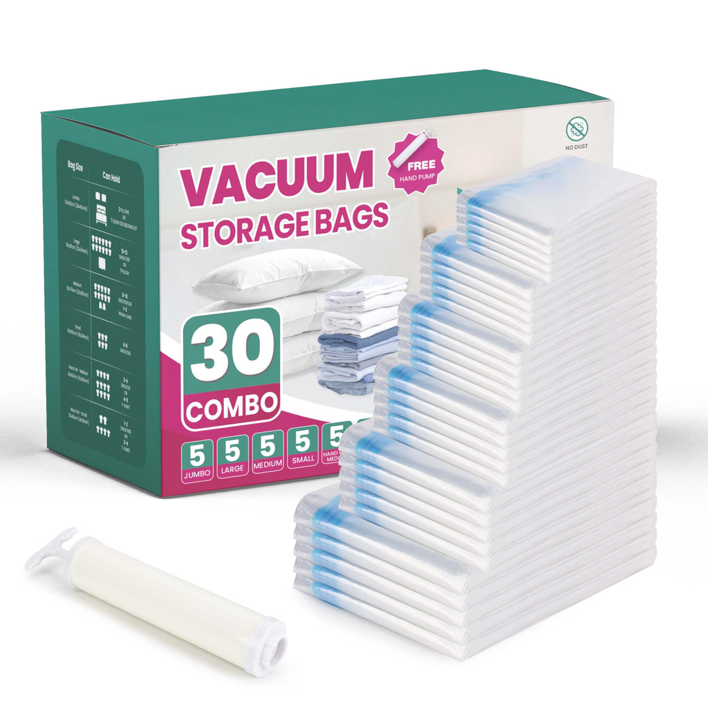 Simple Deluxe Vacuum Storage Bags 30 Pack - Multi-Size with Hand Pump