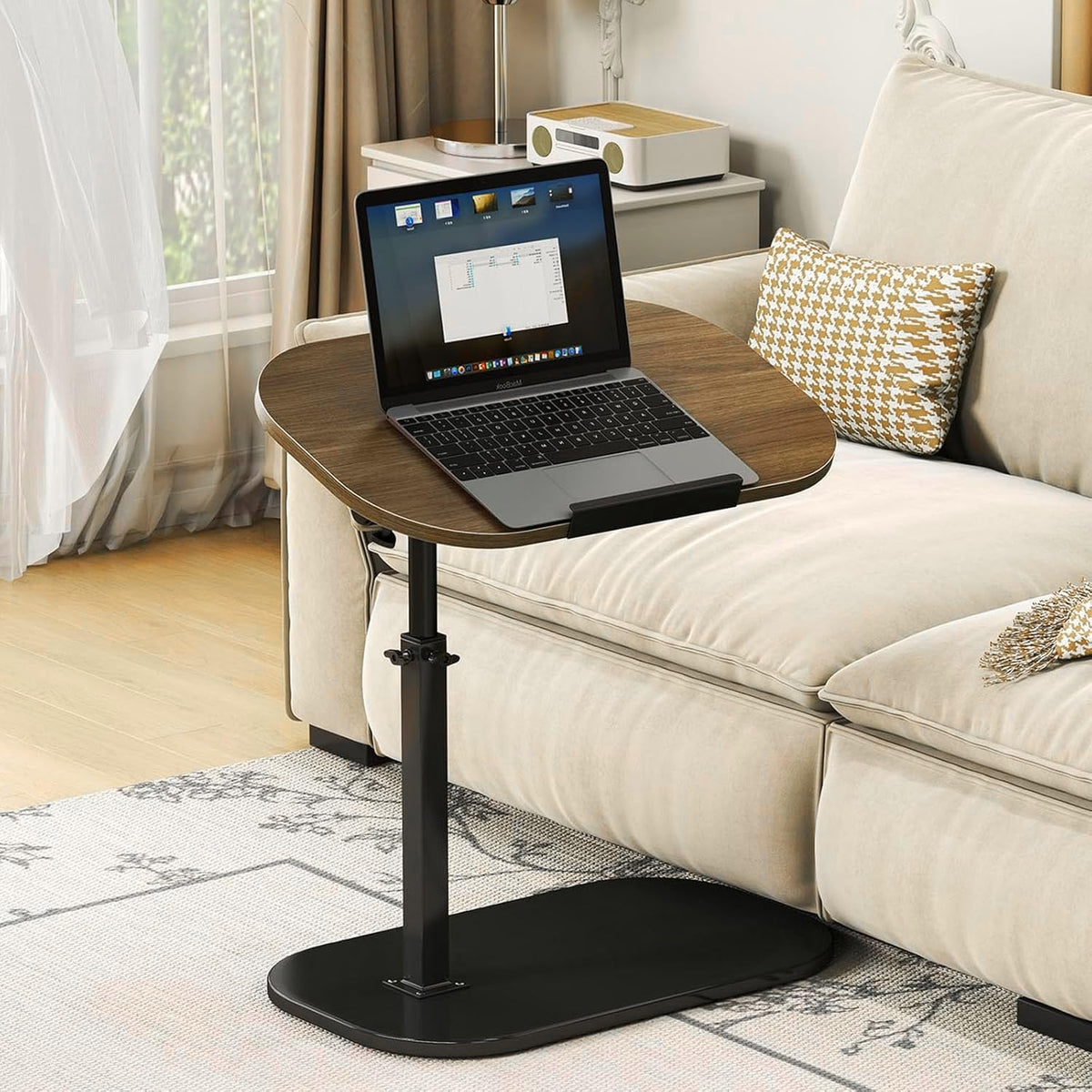 XUDREZ Large Adjustable C Shaped Side Table, Height Adjustable End Table, 360°Swivel Living Sofa Coffee Table for Bed/Bathtub, Rotating Tabletop - image 2