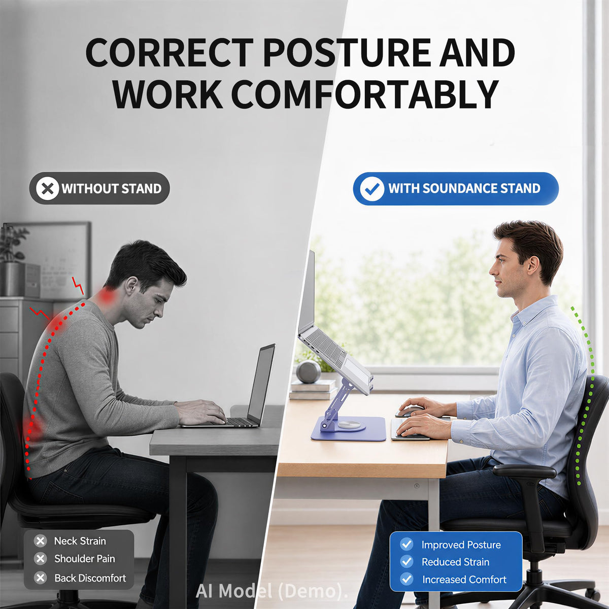SOUNDANCE Laptop Stand with 360° Rotating Base, Ergonomic Computer Riser for Desk, Adjutable Height Muti-Angle, Foldable Laptop Mount - image 3