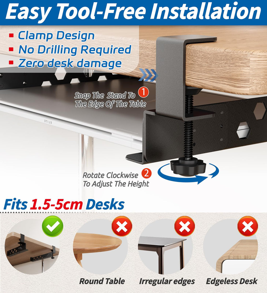 otuiaim Adjustable Under Desk Holder with Clamp for Desk - Steel Shelf - image 3
