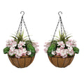 GreenBrokers Artificial Pink Geranium Coir Hanging Baskets - Set of 2