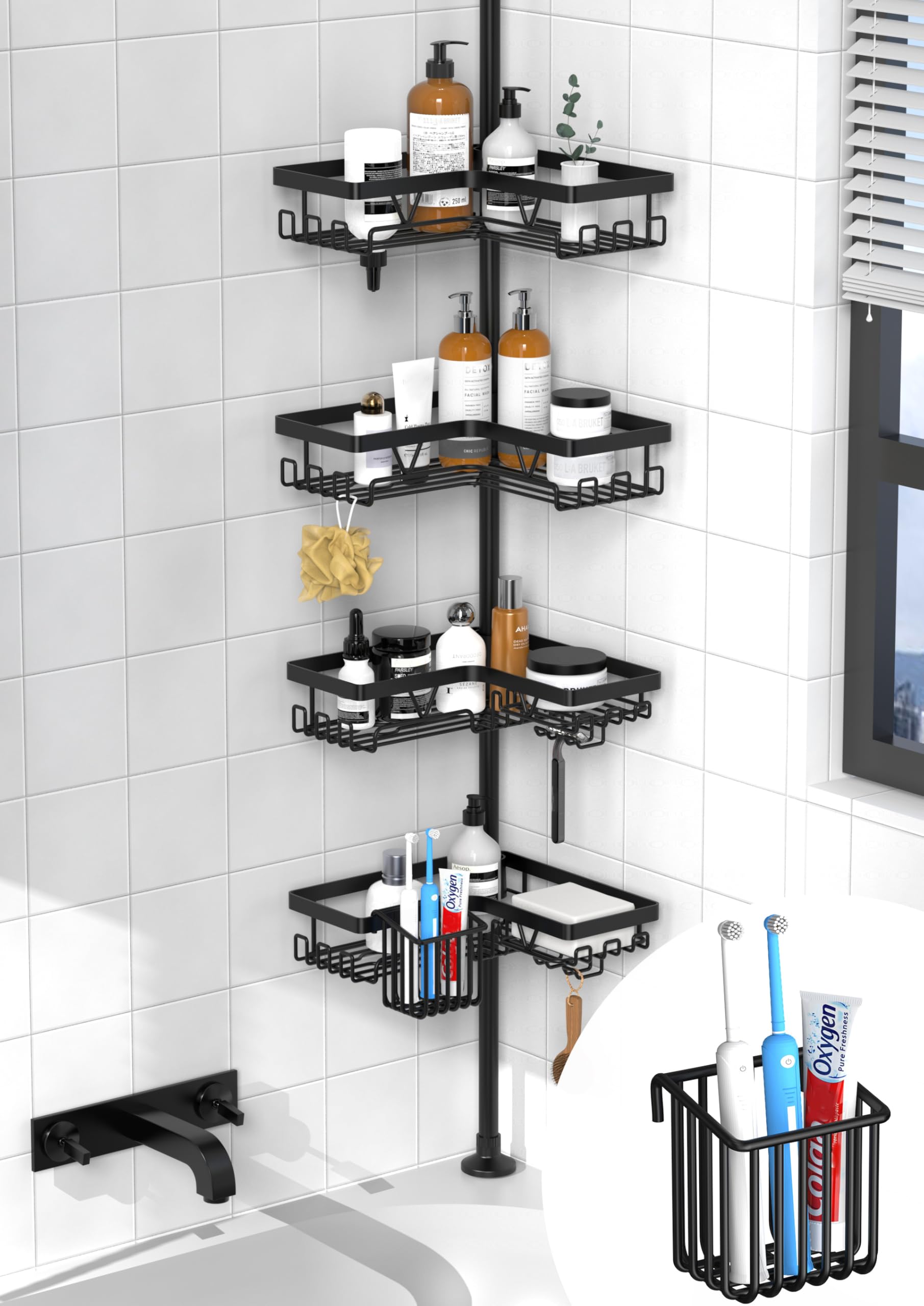 Kegii Corner Shower Caddy – Telescopic No-Drill Bathroom Organiser