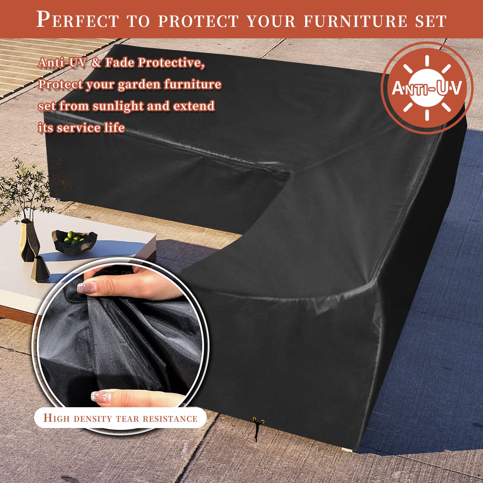 RICHIE L-Shape Garden Furniture Cover – Waterproof 420D Oxford Rattan Sofa