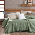 Milam London Sage Green Waffle Throw Blanket | 100% Cotton King Size Bedspread
