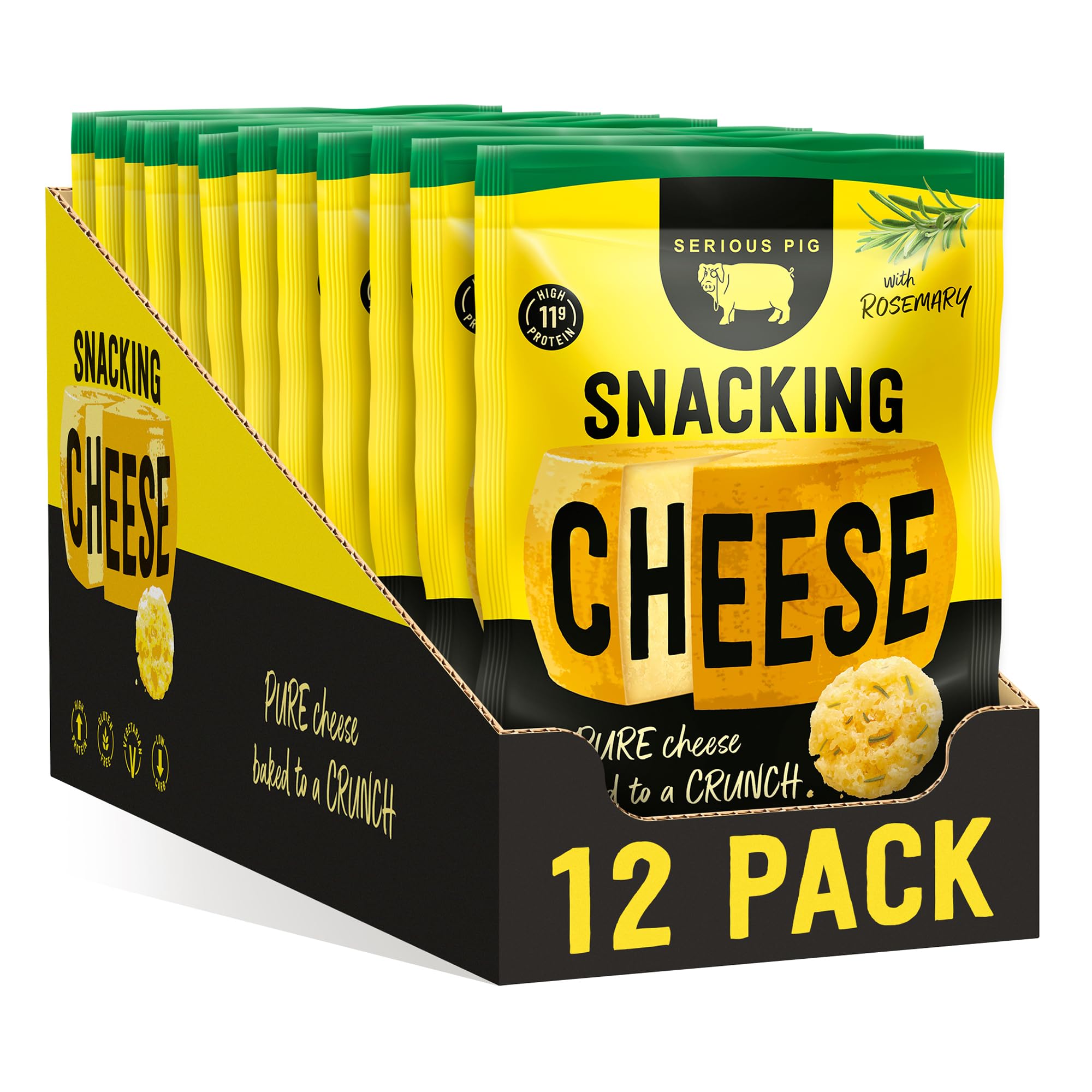 Serious Pig Rosemary Cheese Crisps – High Protein Keto Snack (12 x 24g)