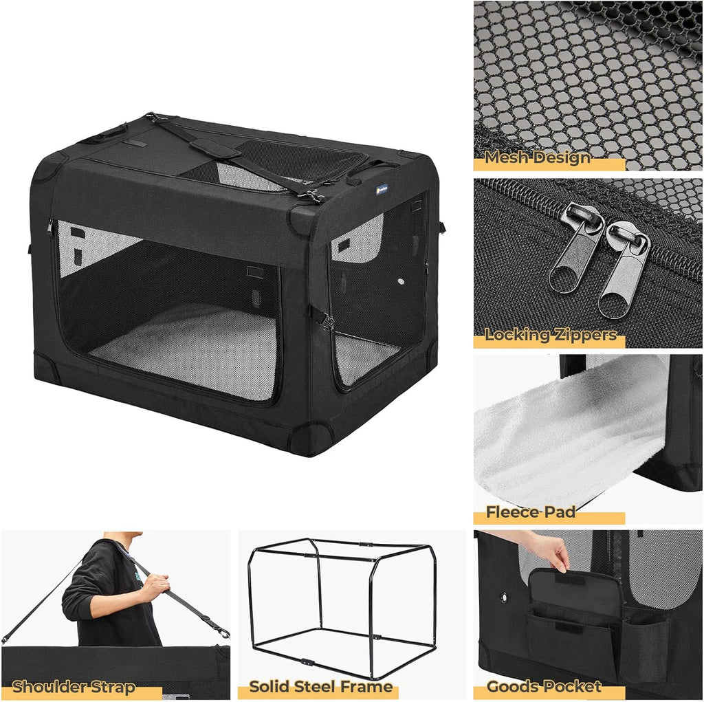 Veehoo 28-Inch Soft Dog Crate | Foldable 3-Door Travel Pet Kennel