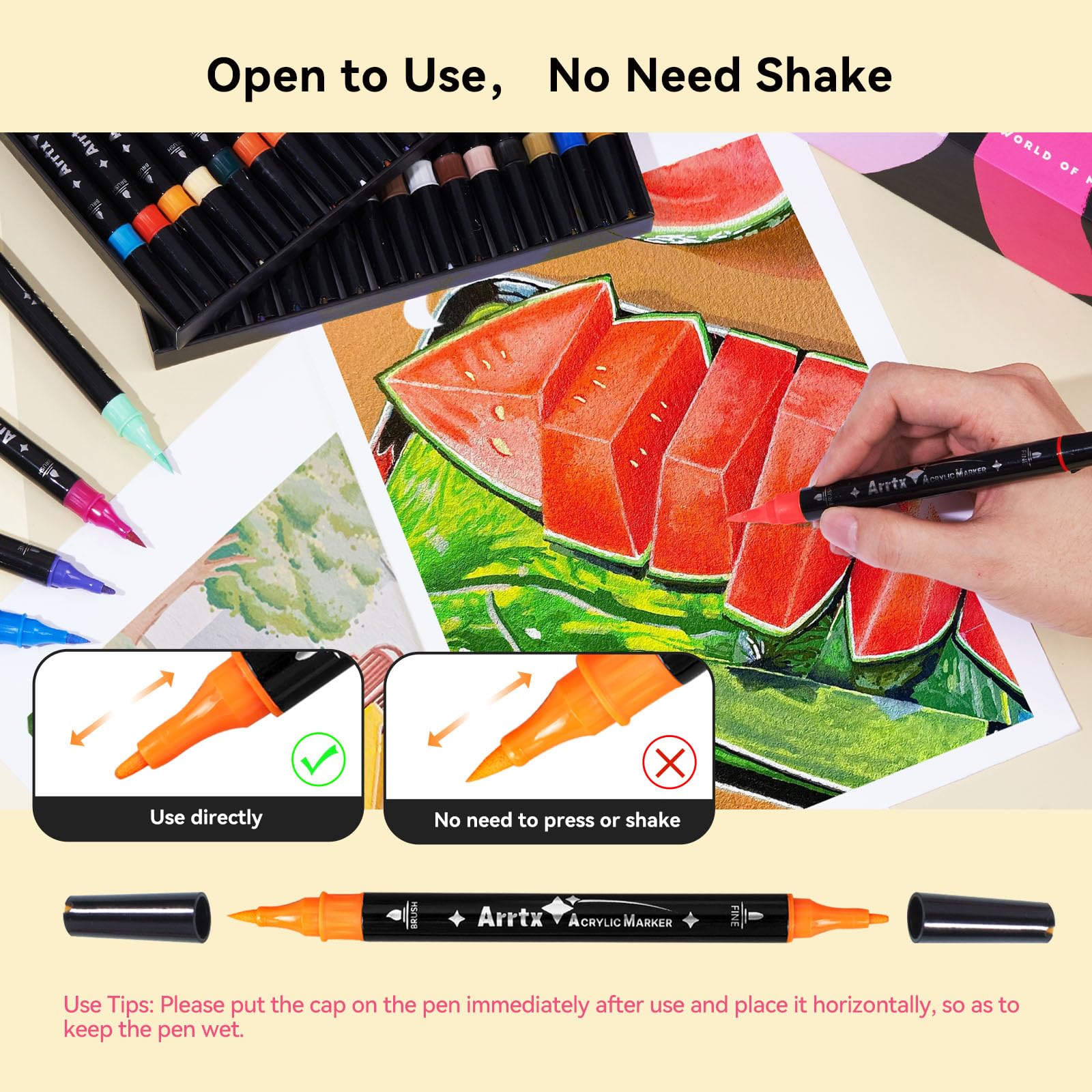 Arrtx 64 Colors Acrylic Paint Pens | Dual Tip Markers for Rock Painting