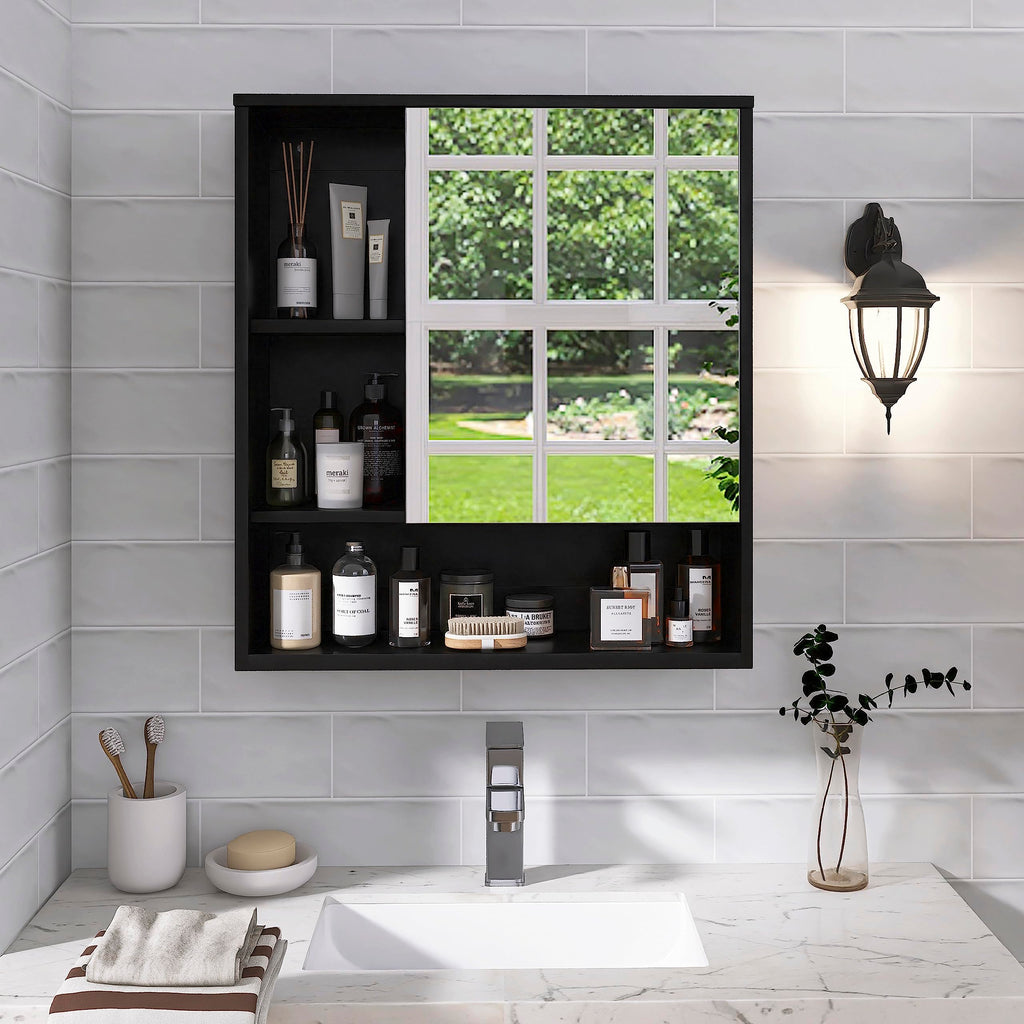 SMIBUY Bamboo Bathroom Mirror Cabinet | Wall Mounted Medicine Storage