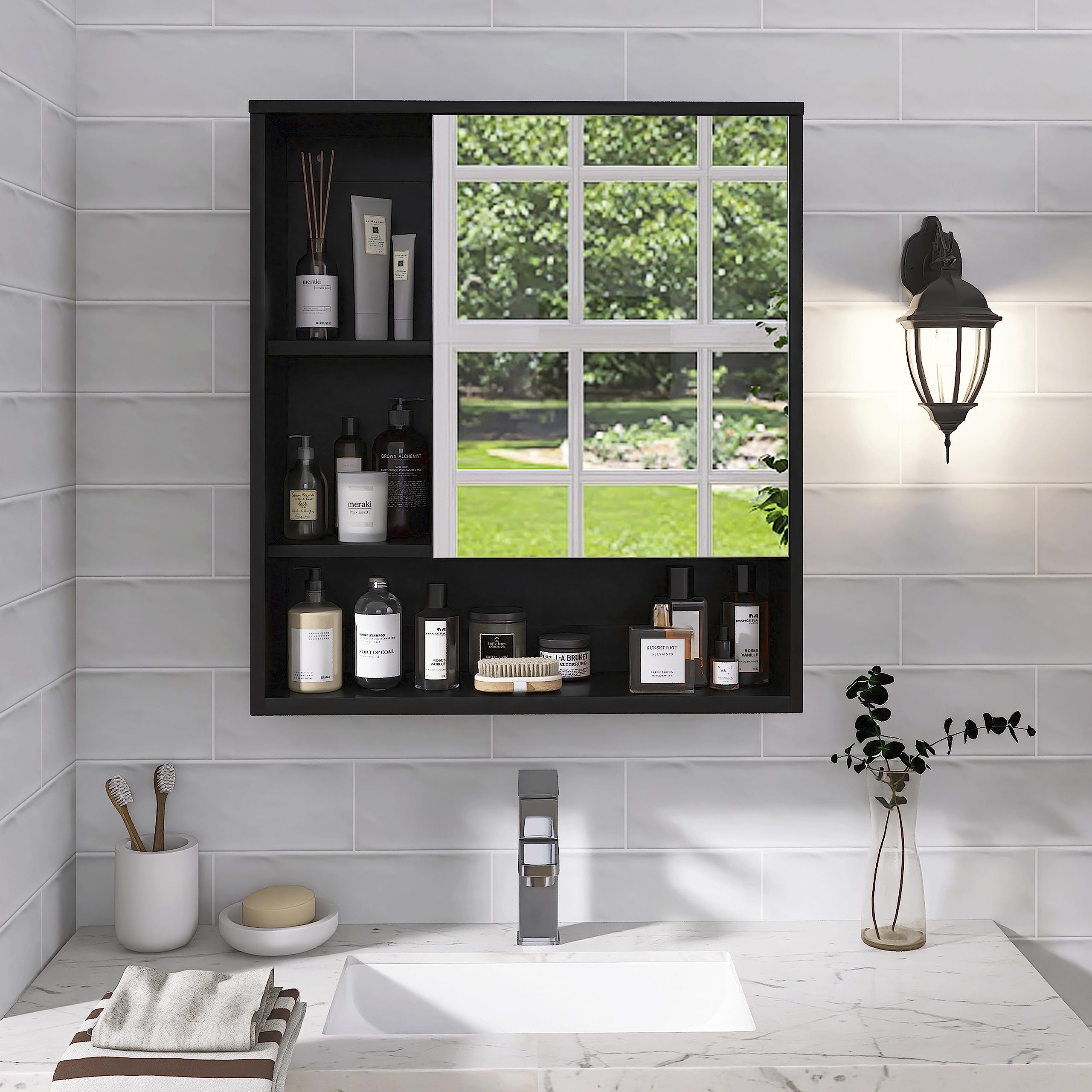 SMIBUY Bamboo Bathroom Mirror Cabinet | Wall Mounted Medicine Storage