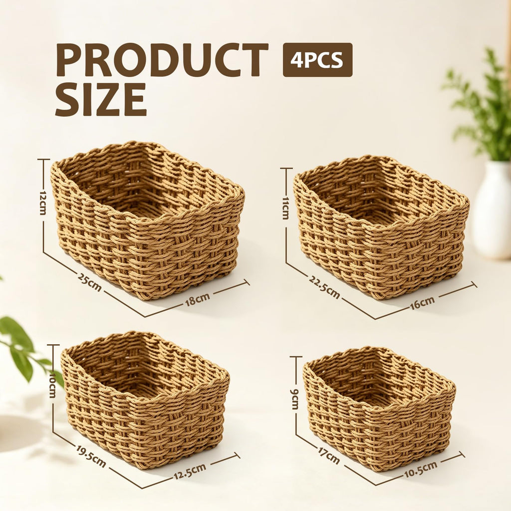 4PCS Woven Storage Baskets Set, Decorative Basket Organizer Storage Bins for Toys, Books, Clothes, Closet, Nursery, Bathroom - image 2