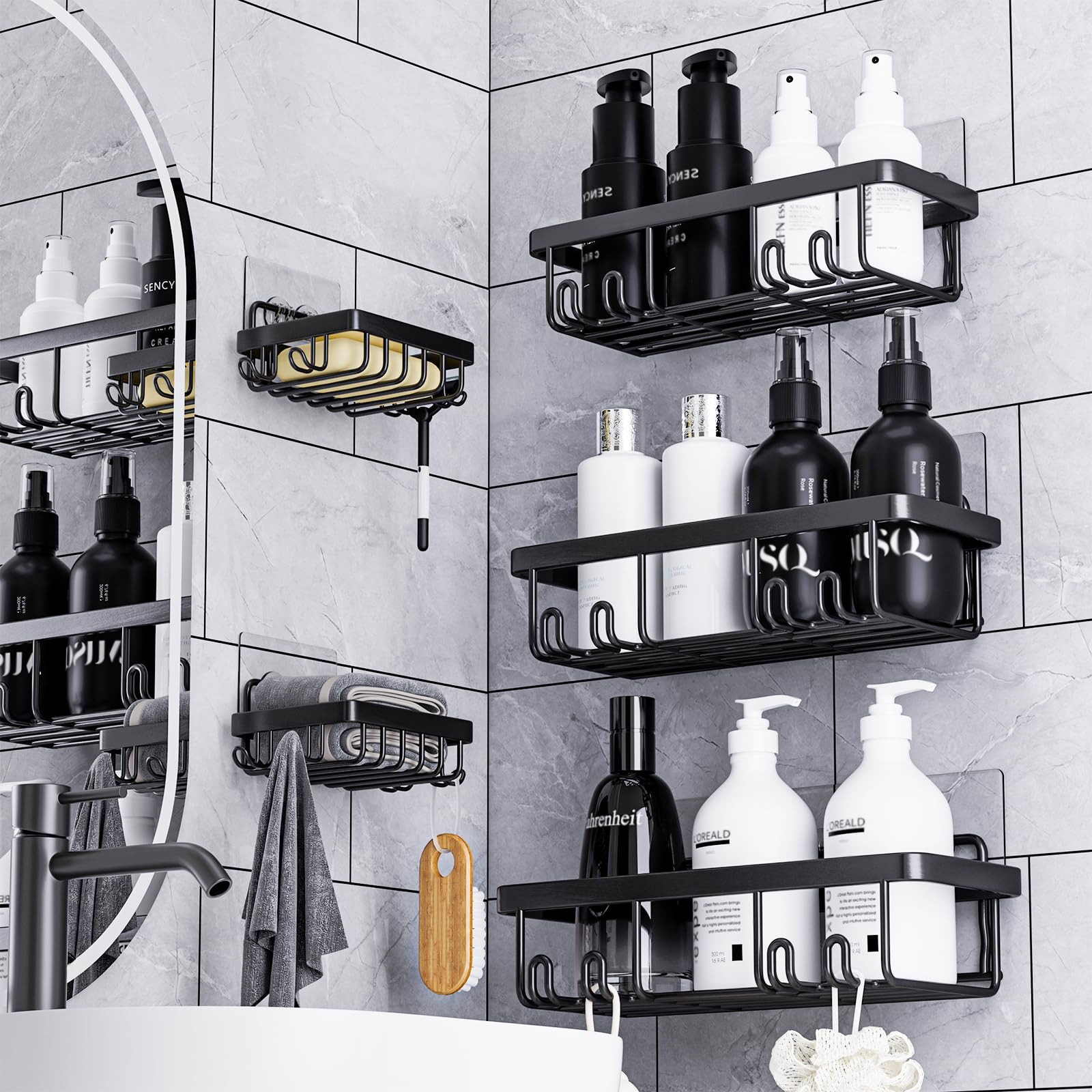 Fadun 5-Pack Shower Caddy – Adhesive Stainless Steel Bathroom Shelves