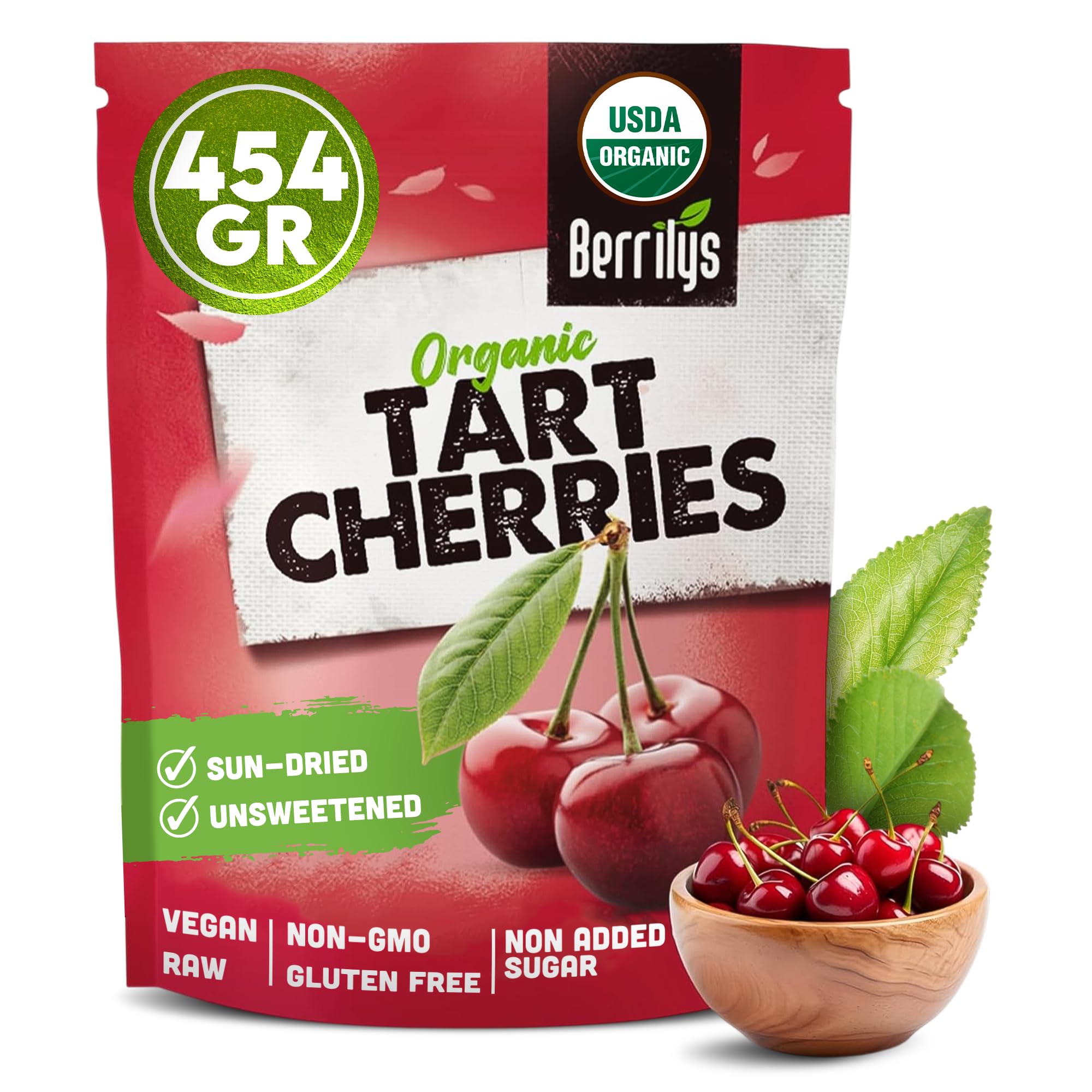 Berrilys Organic Dried Tart Cherries – Pitted, No Added Sugar, 284g