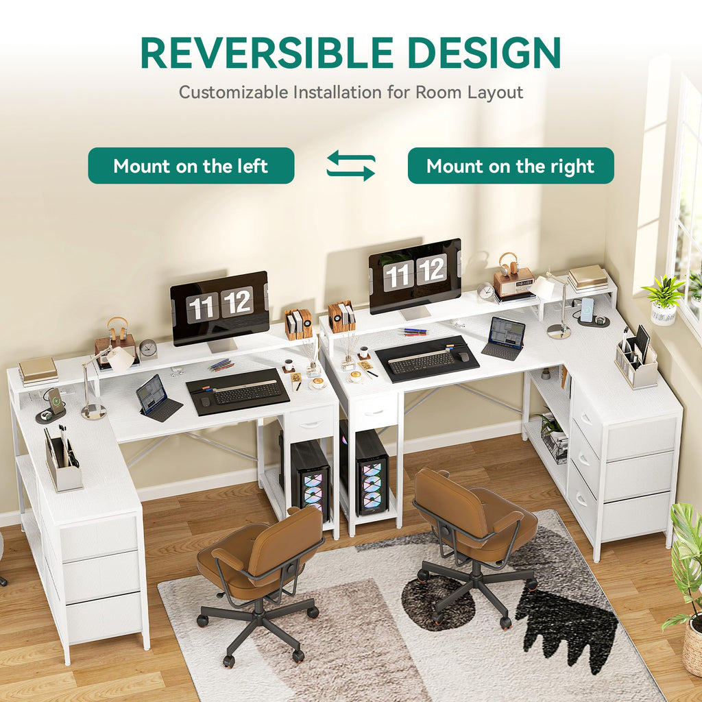 YITAHOME L Shaped Computer Desk with Drawers Power Outlet 140cm White - image 4