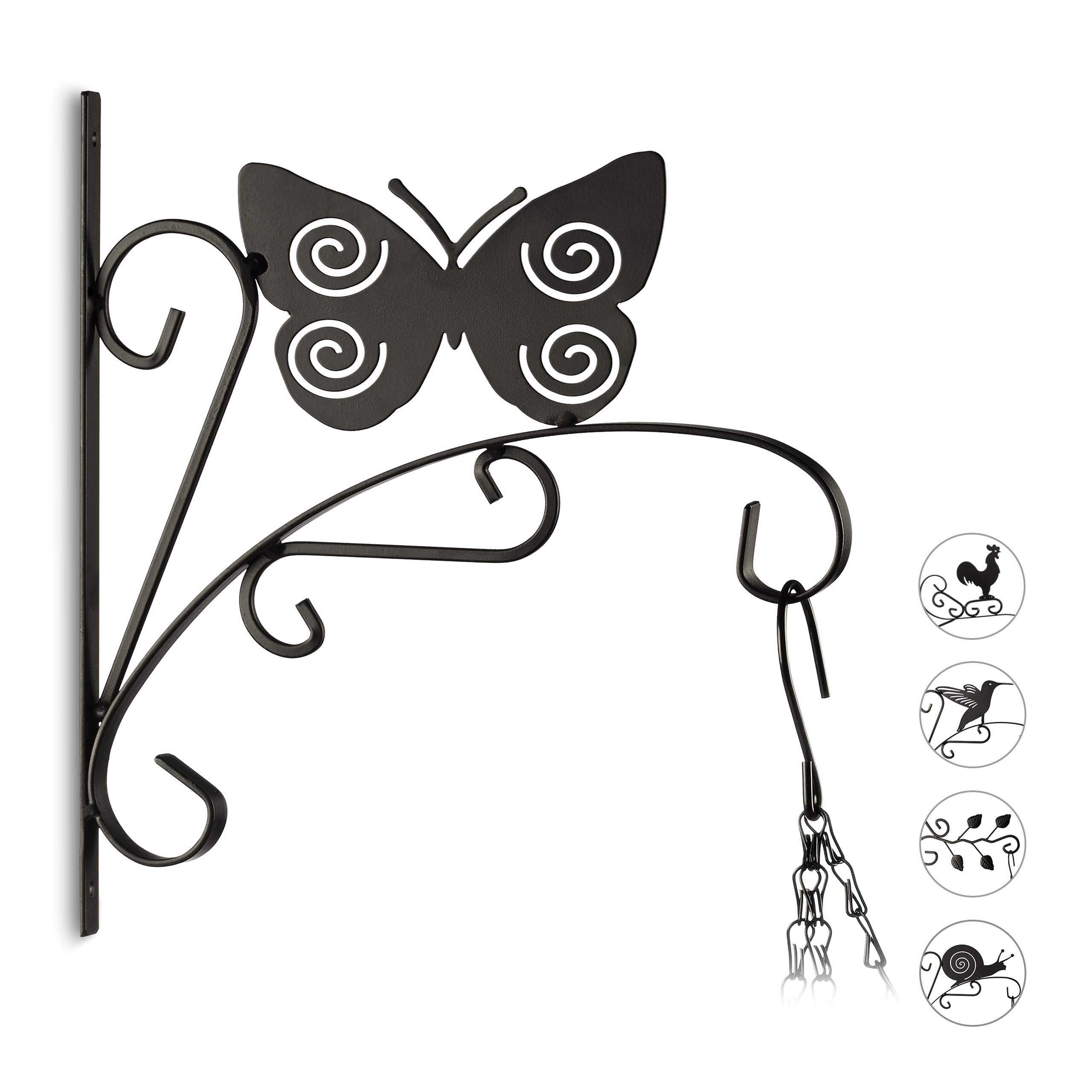 Relaxdays Metal Plant Hook – Butterfly Wall Hanger for Garden – Black
