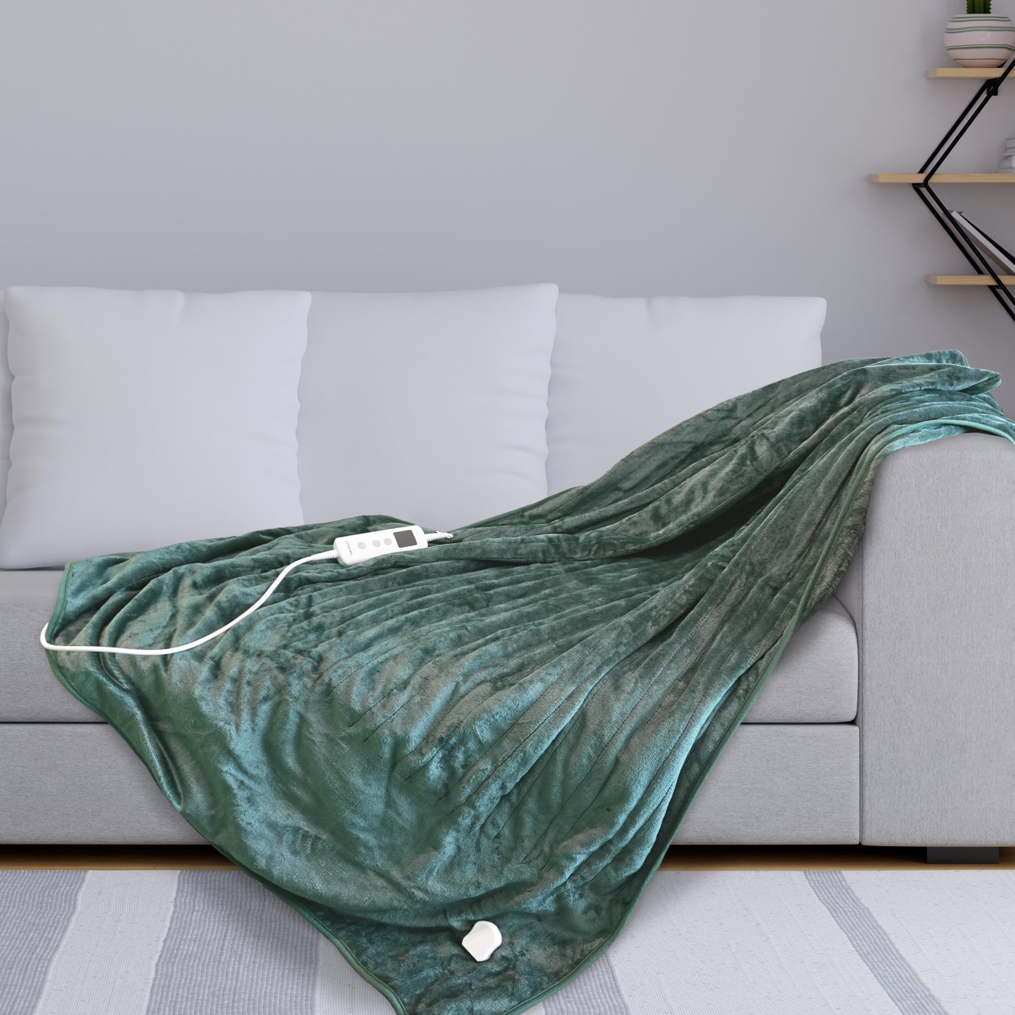 Schallen Heated Throw Blanket – 120x160cm Soft Fleece Forest Green